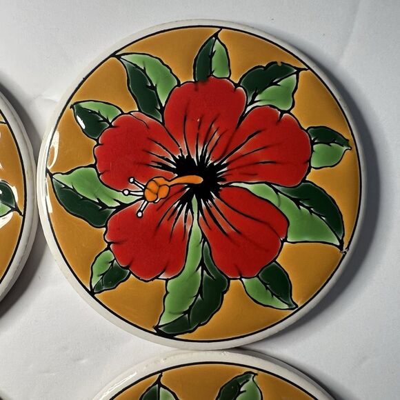 Tropical Flower Coasters, Hibiscus Coasters, Ceramic Coasters Colorful Floral - Picture 5 of 7